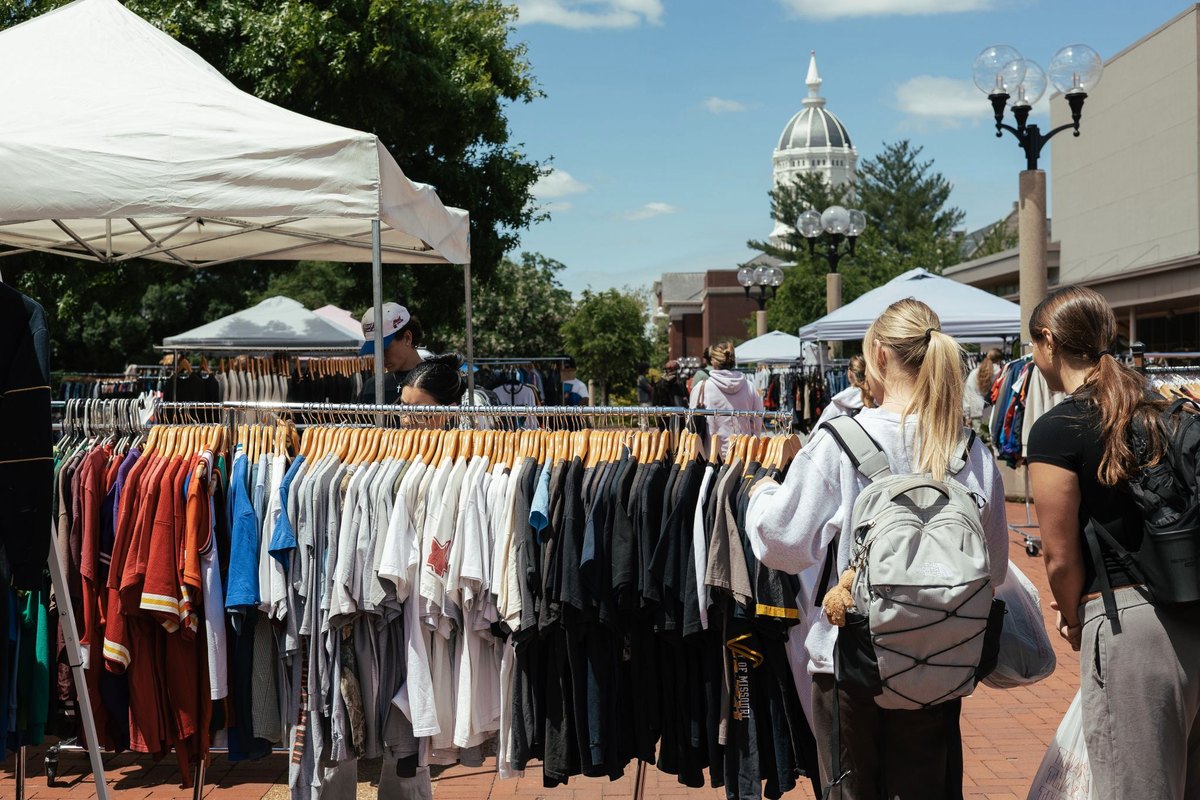 Vendors and shoppers at the Mizzou Flea Market
